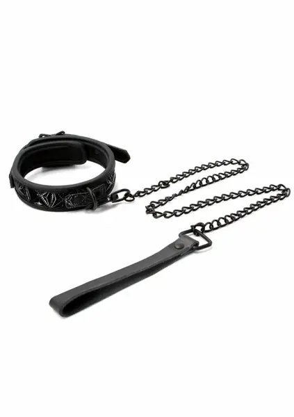 Sinful Collar 1 inch Adjustable Vinyl-Neoprene with Leash Black