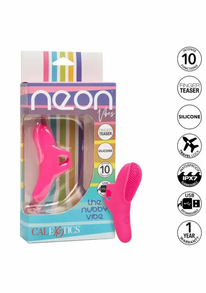 Neon Vibes The Nubby Vibe Finger Massager, 10 Modes, Waterproof, Pink