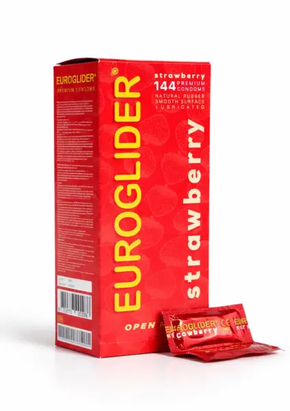 Euroglider Strawberry 144 kom - aromatizovani lateks, crveni, standardno prianjanje