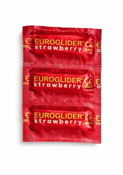 Euroglider Strawberry 144 kom - aromatizovani lateks, crveni, standardno prianjanje