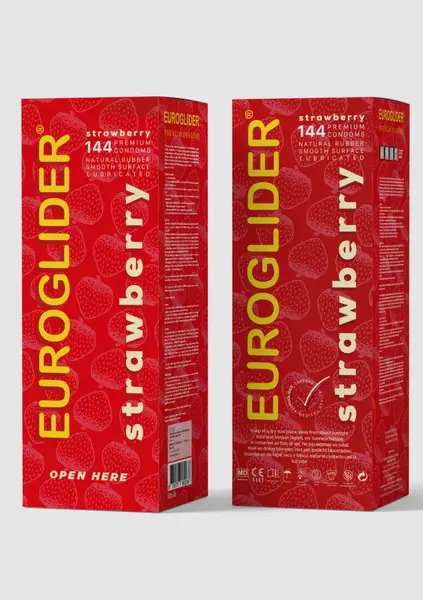 Euroglider Strawberry 144 kom - aromatizovani lateks, crveni, standardno prianjanje