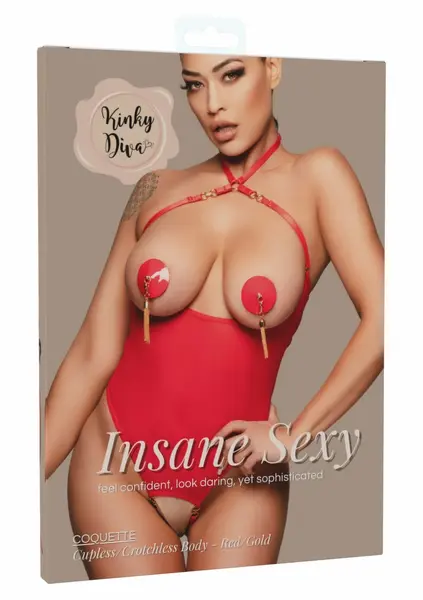 Kinky Diva Coquette bodi bez korpica i sa otvorenim preponama podesive trake crni S/M