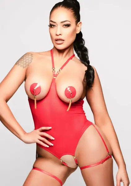 Kinky Diva Risque bodi bez korpica i otvorenog preponskog dela sa podesivim bretelama crni seksi veš