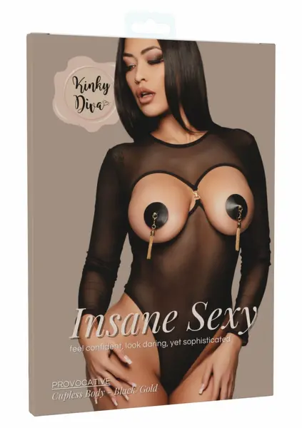 Kinky Diva Provocative Cupless Body Insane Sexy Collection crni mrežasti bodi sa podesivim kopčanjem