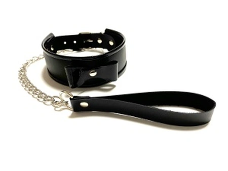 Ogrlica sa povodcem od eko kože crna