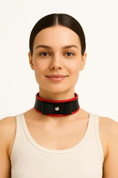 Ogrlica od eko kože crno crvena