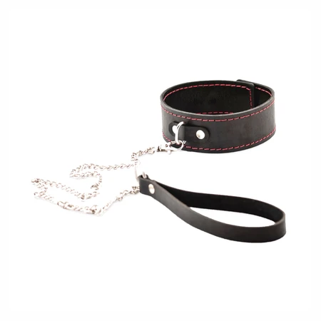 Dvoslojna ogrlica od prave kože sa crvenim šavovima