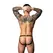 Male Power gladijatorski jockstrap sa suknjom S/M crni, provokativan veš od eko kože