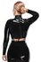 LateX Crop Top Black M sa ruskom kragnom, dugim rukavima i otvorenim prednjim delom