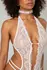 Rimba Renee White Lace Open Design Bodysuit - Floral Pattern, Stretch Fit