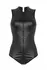 Christine Xenna Wetlook Bodysuit with 2-Way Zipper, Black, S/M