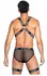 Playboy Lingerie Men's Dark Room Suspender Set with Fishnet Back, Black