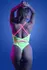 SPOTLIGHT Neon Green Elastic Lace Bodysuit with UV-Active Contrast Details