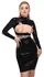 LateX crni Crop Top S - otvoreni prednji deo, stojeća kragna, dugi rukavi