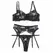 Subblime 3-Piece Lingerie Set Floral Black S/M - Bra, Thong, Garter