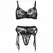 Subblime 3-Piece Lingerie Set Floral Black S/M - Bra, Thong, Garter