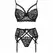 LivCo Corsetti Moridam LC 90552 Black Lace Bra, Garter Belt & Panty Set