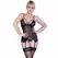 Chilirose CR 4415 Elegantan Crni Korzet Set Sa Tangicom i Čarapama L/XL