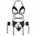 Leg Avenue Four-Piece Black Lace Set - Bra, Garter Belt, G-String, Cuffs, One Size