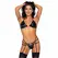 Leg Avenue Vinyl Black Three-Piece Set S/M - Bra, Garter Belt, G-String
