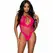 Leg Avenue Bodysuit Fuchsia - Seamless Halter V-Neck Hexi Net, One Size