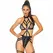 Leg Avenue Cage Strap Wetlook Garter Teddy with O-Ring, Black M/L