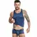ANAIS MEN Naval Top M - Navy Blue Tulle & Satin Stripe Sleeveless Shirt
