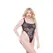 Kitten Plus Size High-Cut Lace Bodysuit with Open Design - Crna