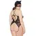 Leg Avenue Plus Size Lace Open-Back Teddy & Cat Mask Set Black
