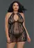 Dreamgirl Plus Size Fishnet & Floral Lace Chemise with High Neck Tie