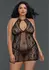 Dreamgirl Plus Size Fishnet & Floral Lace Chemise with High Neck Tie