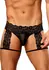 Male Power Scandal-Lace Garter Short S/Crna M - Mreža i čipka dizajn