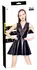 Black Level Vinyl Dress L with V-Shaped Lace Insert, Shiny Black