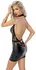 Noir Handmade Mini Dress M - Wet Look & Lace, Halter Neck, Black