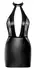Noir Handmade Mini Dress M - Wet Look & Lace, Halter Neck, Black