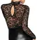Noir Handmade Dress XL - Lace & Wet Look Contrast, Long Sleeve