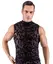 Svenjoyment Top XL Transparent Black with Letter Print and Stand-up Collar