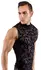 Svenjoyment Top XL Transparent Black with Letter Print and Stand-up Collar